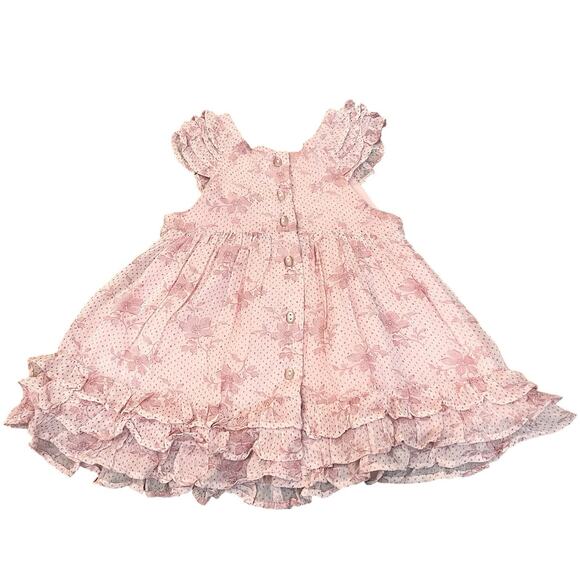 April Cornell Infant Aimee Floral Flare Dress 0-6M Pink Short Sleeve Ruffle - Picture 3 of 8